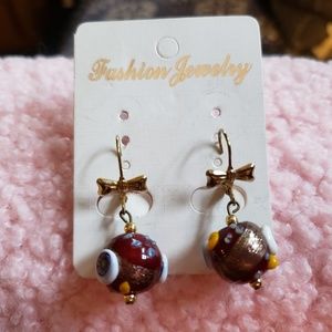 Millefiori bow tie bead earrings